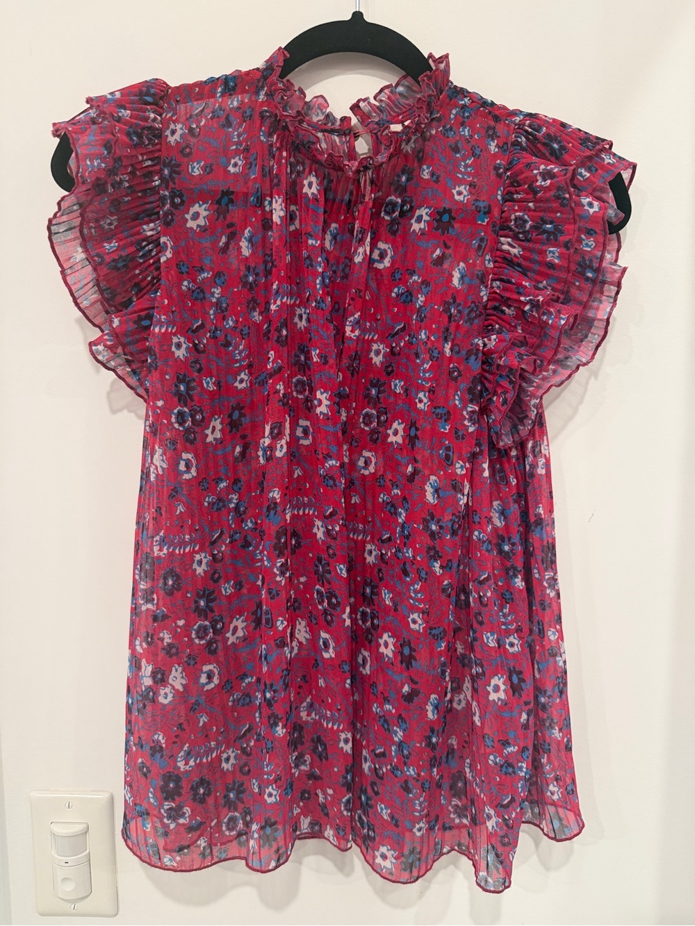 Anthropologie Pink Floral Ruffle-Sleeve Blouse
